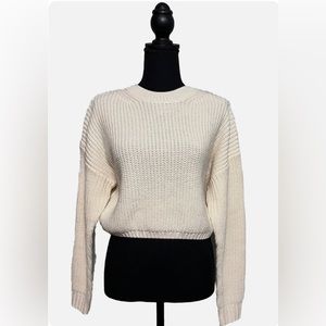White Elodie Cropped Crewneck Sweater Size Medium with small stain.